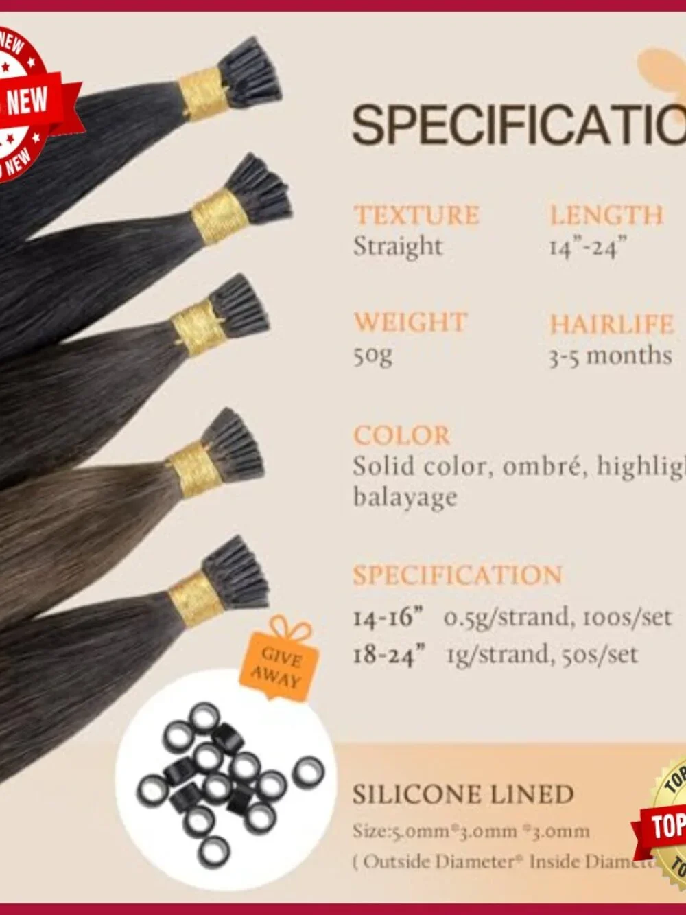 20 Inch I Tip Hair Extensions 50g Silky Straight Remy Human Hair